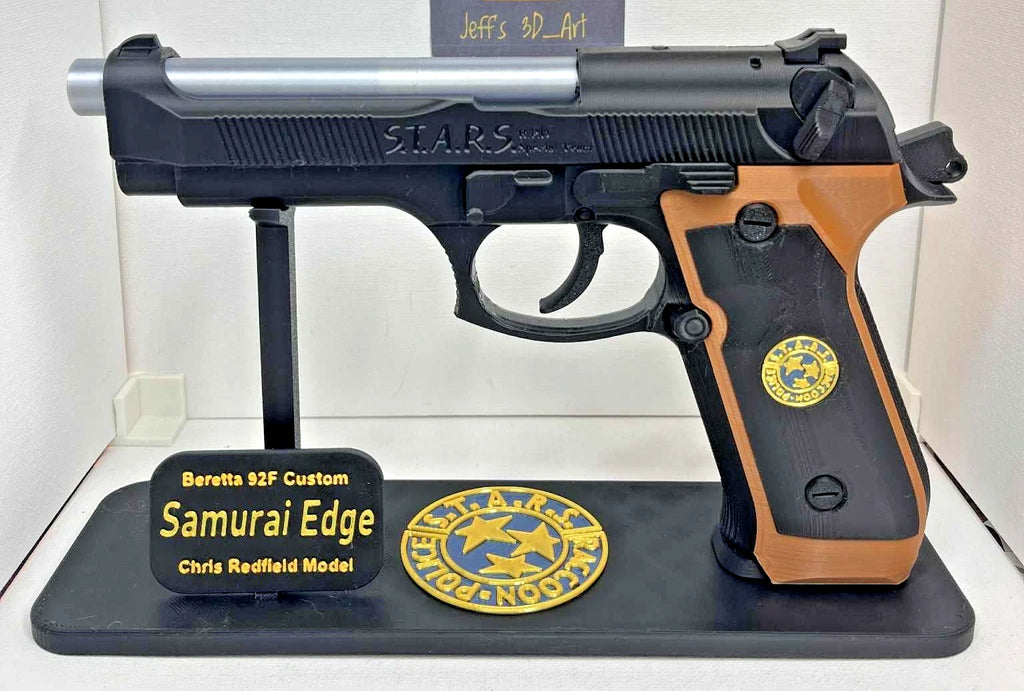 Beretta 92F Samurai Edge Resident Evil handgun 1:1 Prop + Stand
